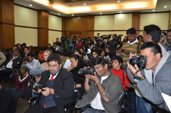 Press Gathering at Press Conference for the Tibetan People's Solidarity Campaign